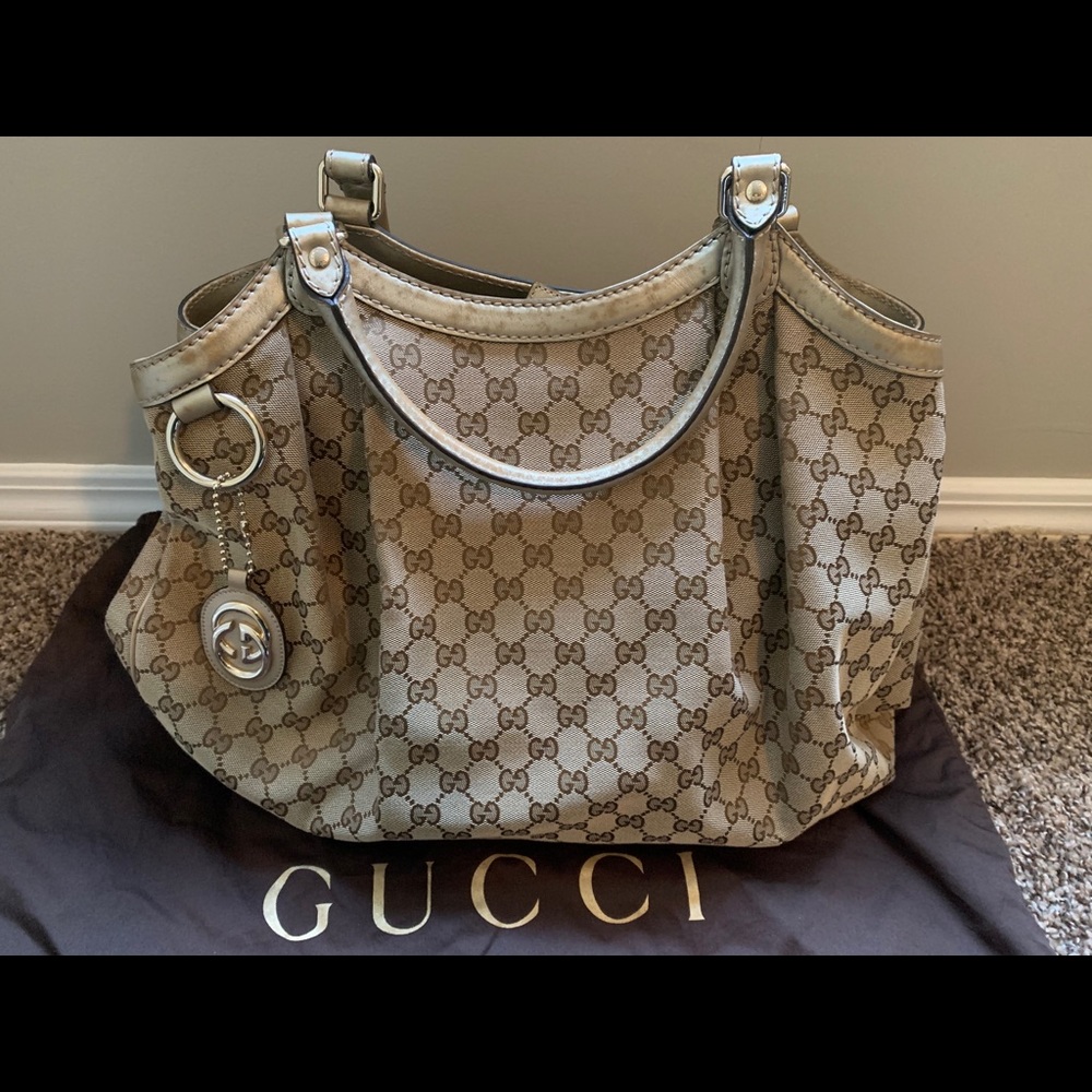 Gucci Beige GG canvas and Leather Handbag